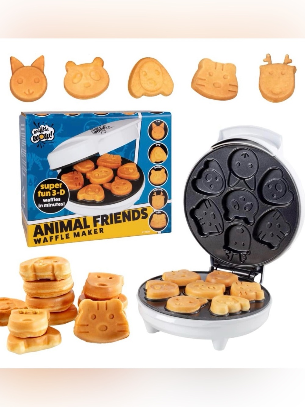 Waffle Wow Animal Friends 3-D Mini Waffle Maker - White, Black